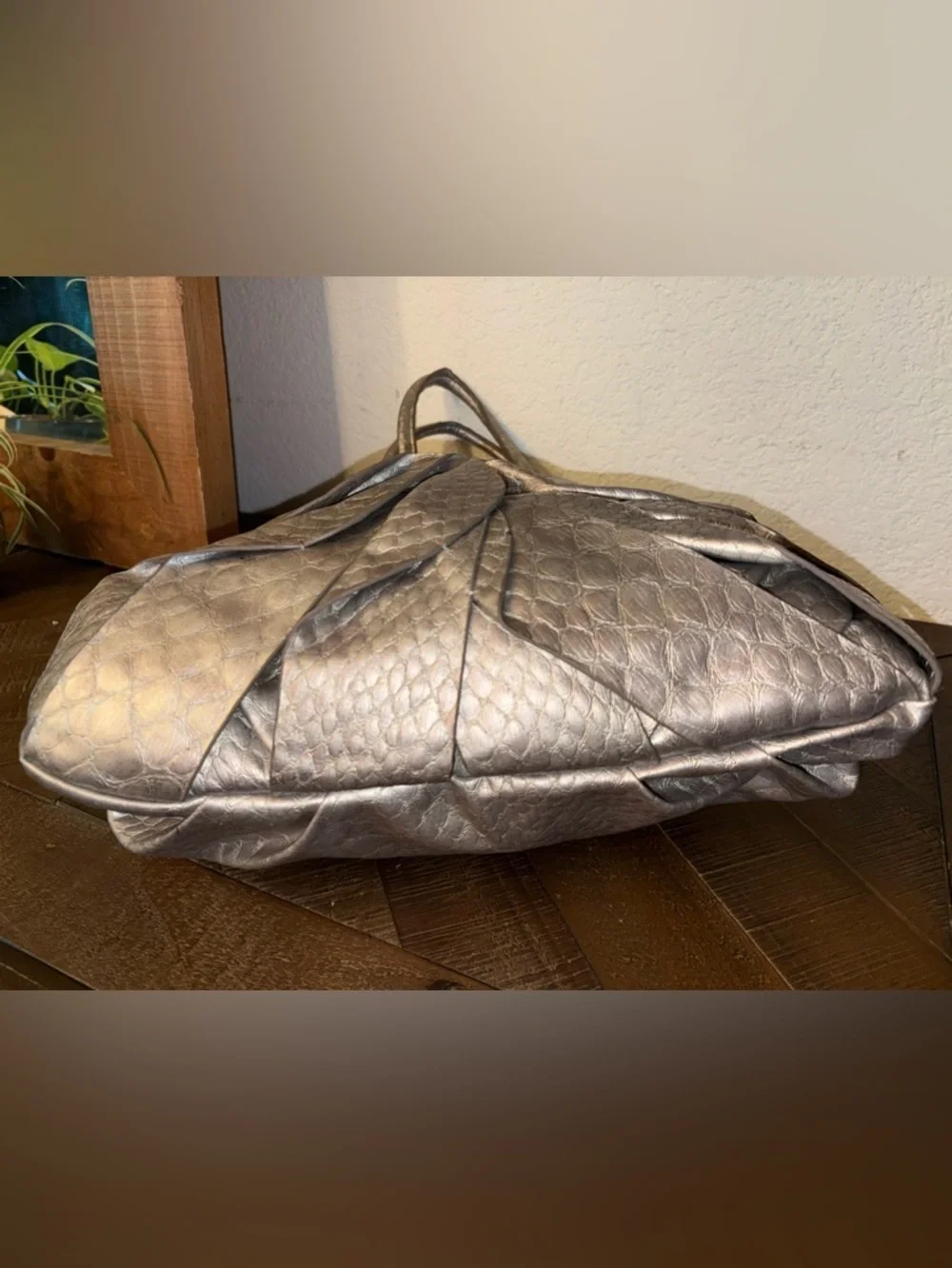 Jessica Simpson Metallic Croc Embossed Bow Satchel Tote Bag